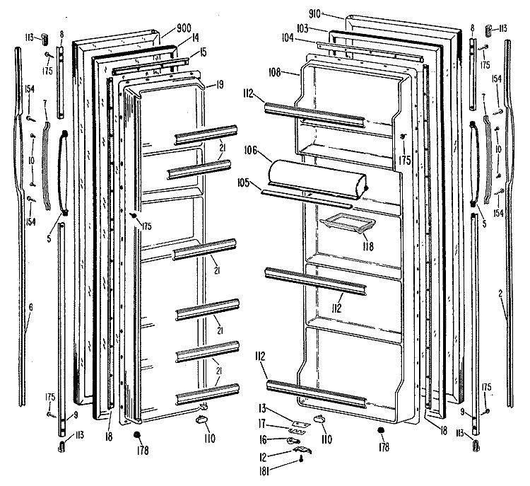 Section Diagram and Parts List for TFX20PMA  General Electric Refrigerator