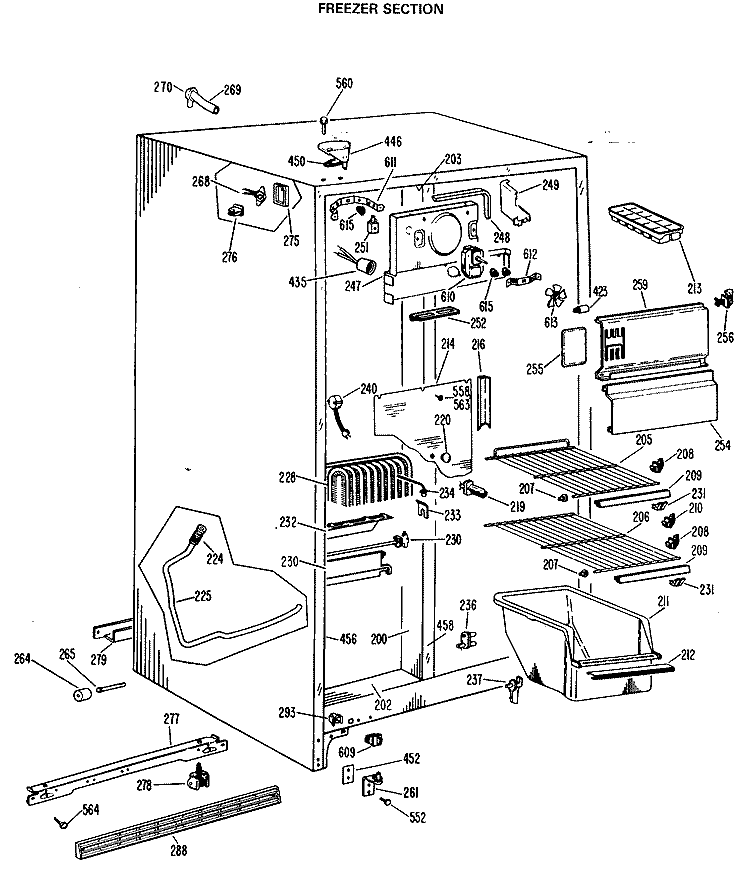FREEZER SECTION Diagram and Parts List for TFX20PMA  General Electric Refrigerator