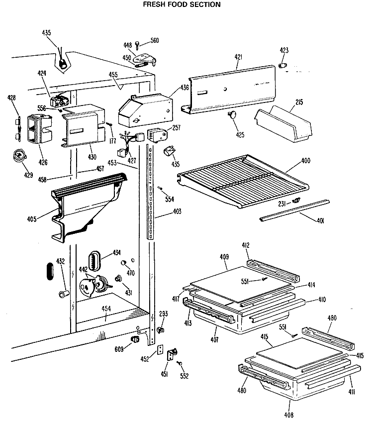 FRESH FOOD SECTION Diagram and Parts List for TFX20PMA  General Electric Refrigerator