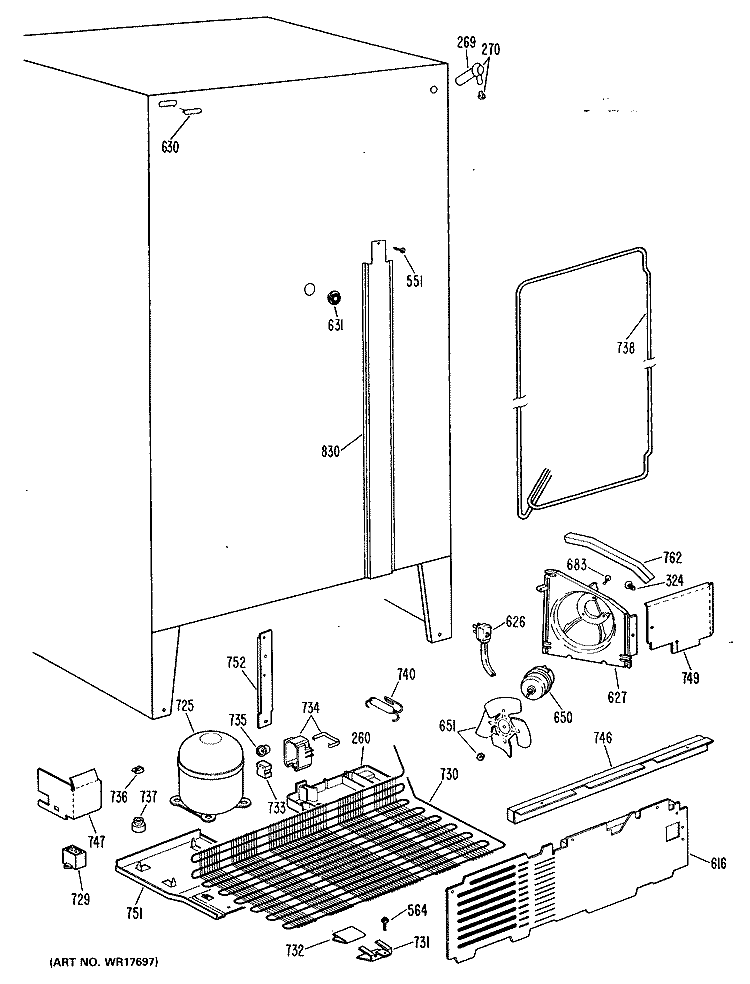 Section Diagram and Parts List for TFX20PMA  General Electric Refrigerator