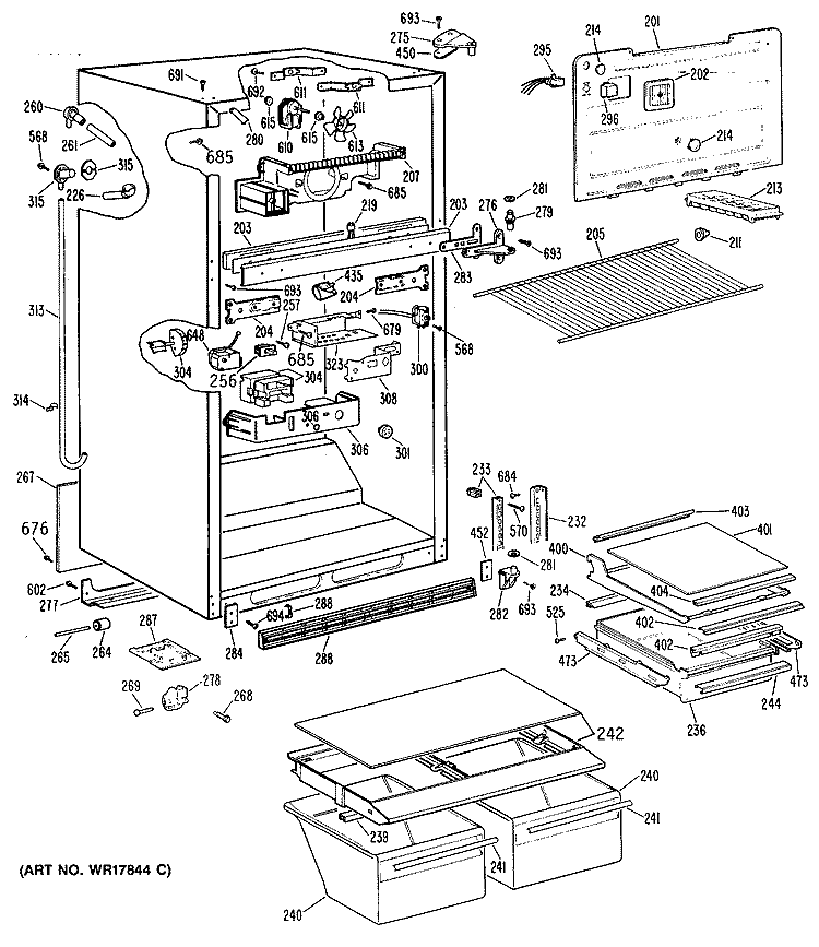 Section Diagram and Parts List for TBH18JPKRAD  General Electric Refrigerator
