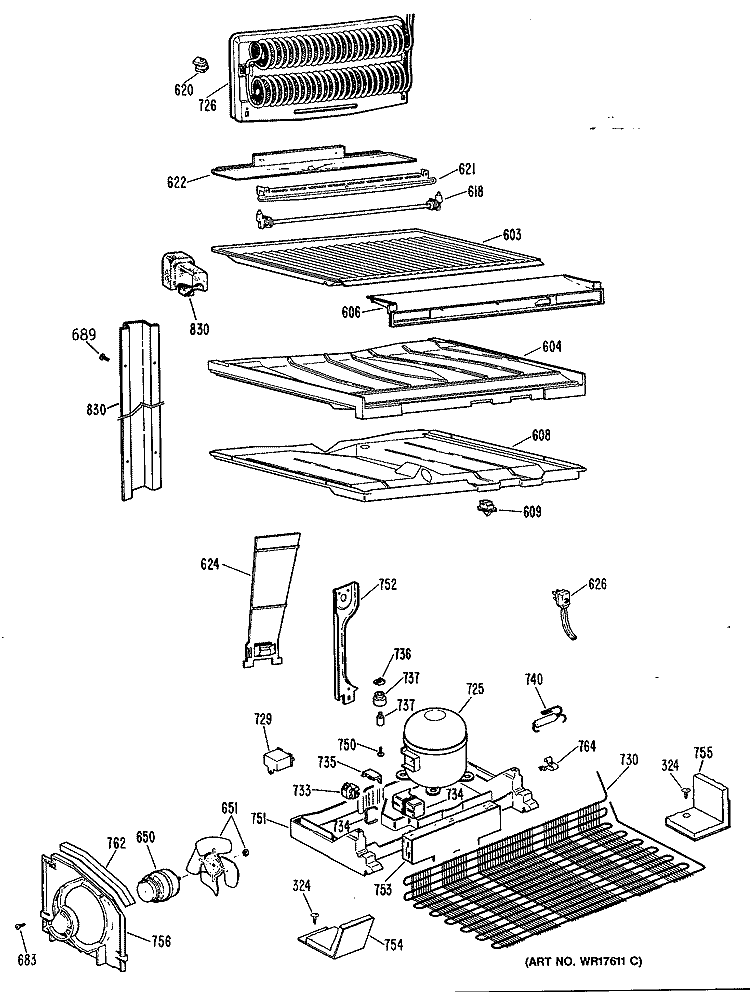 Section Diagram and Parts List for TBH18JPKRAD  General Electric Refrigerator