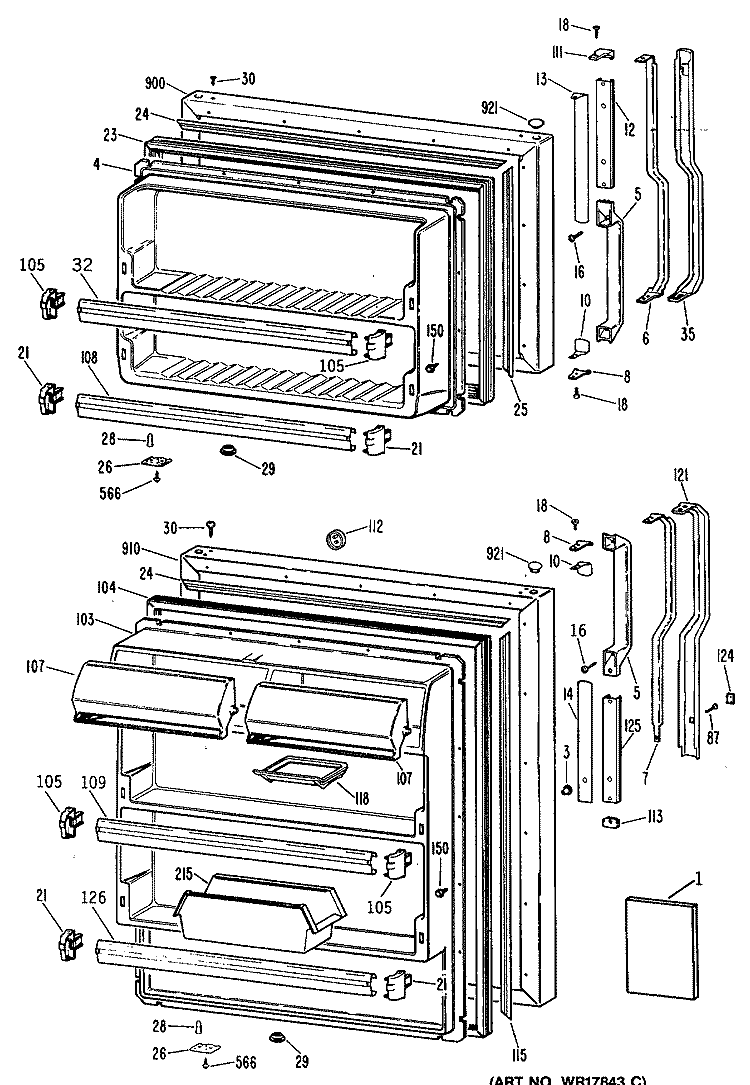 Section Diagram and Parts List for TBX18JPBRAD  General Electric Refrigerator