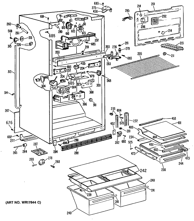 Section Diagram and Parts List for TBX18JPBRAD  General Electric Refrigerator