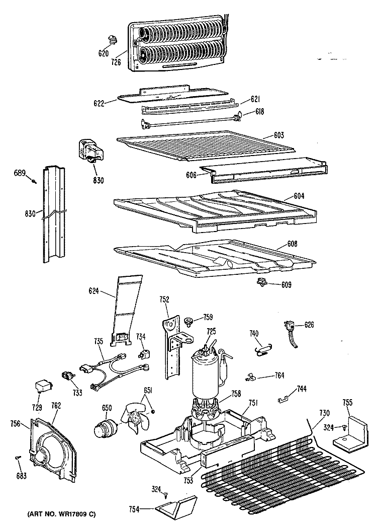 Section Diagram and Parts List for TBX18JPBRAD  General Electric Refrigerator