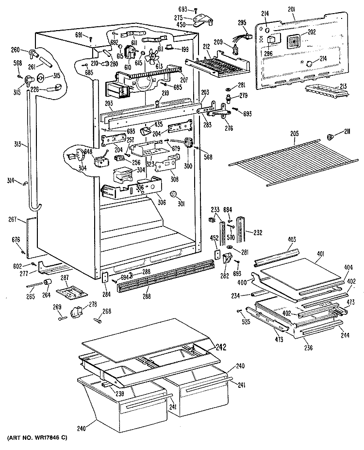 Section Diagram and Parts List for TBX18WPBRAD  General Electric Refrigerator