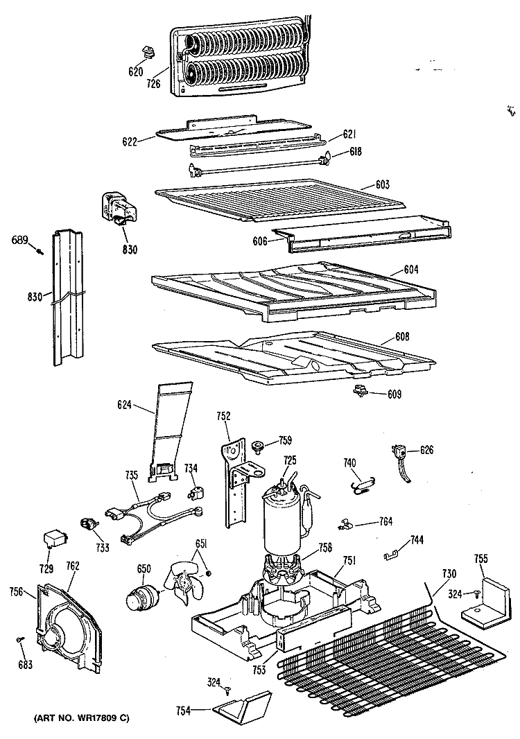 Section Diagram and Parts List for TBX18WPBRAD  General Electric Refrigerator