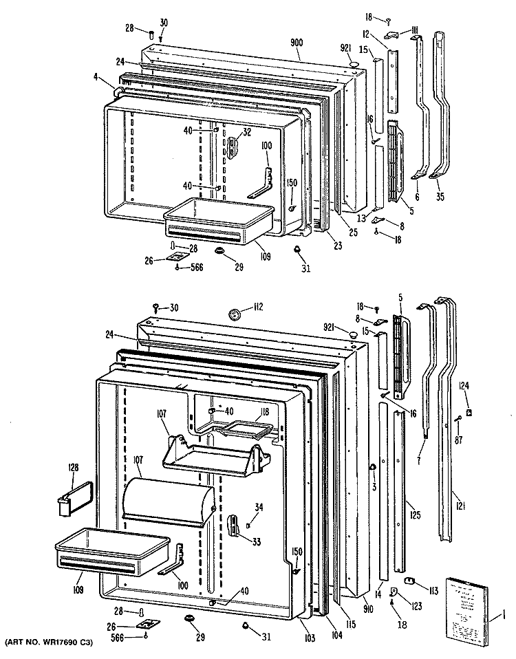 Section Diagram and Parts List for TBXW19ZPERWH  General Electric Refrigerator