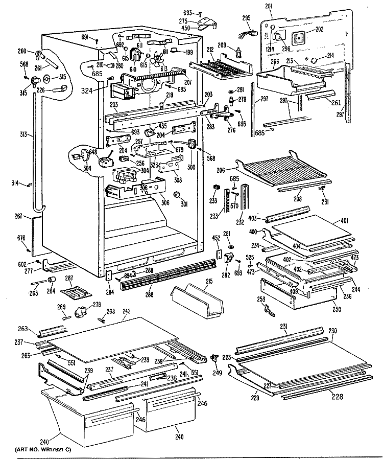 Section Diagram and Parts List for TBXW19ZPERWH  General Electric Refrigerator