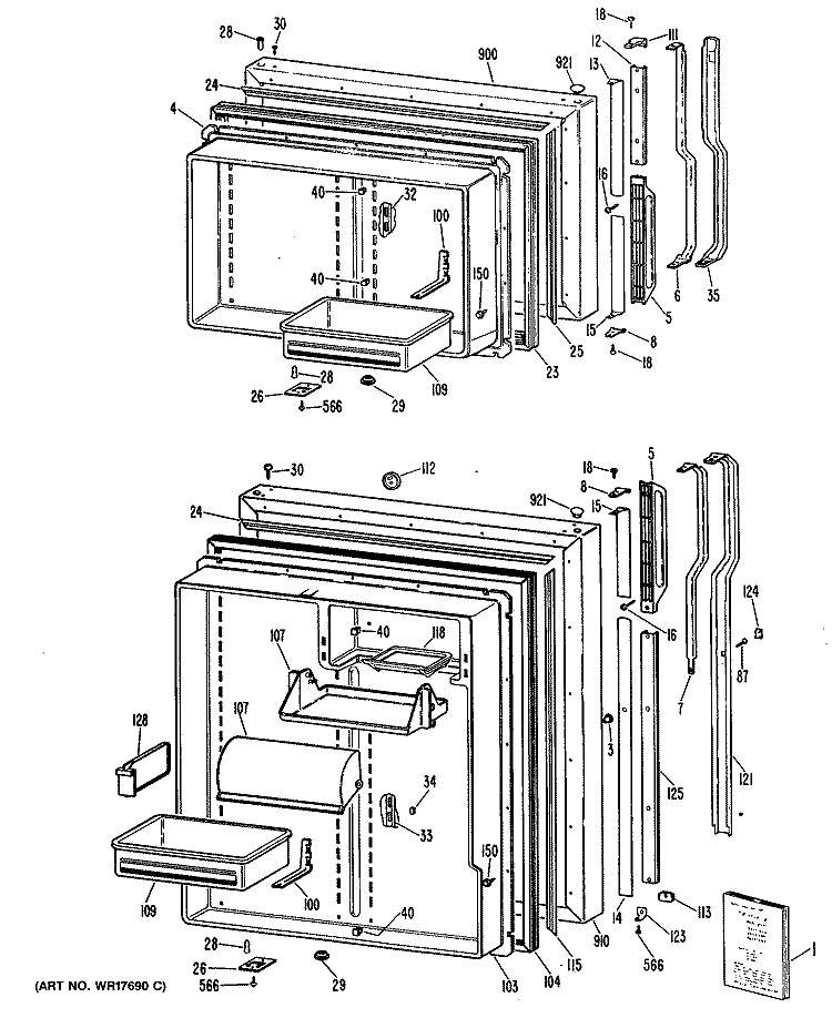 Section Diagram and Parts List for TBX19ZPKRWH  General Electric Refrigerator