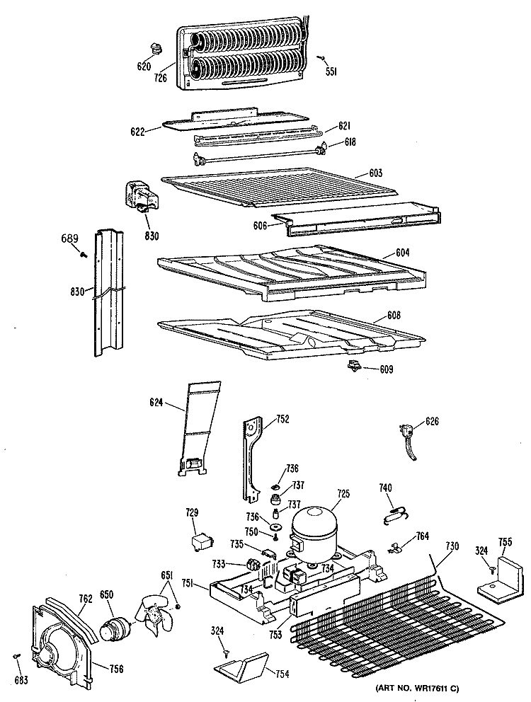 Section Diagram and Parts List for TBX19ZPKRWH  General Electric Refrigerator