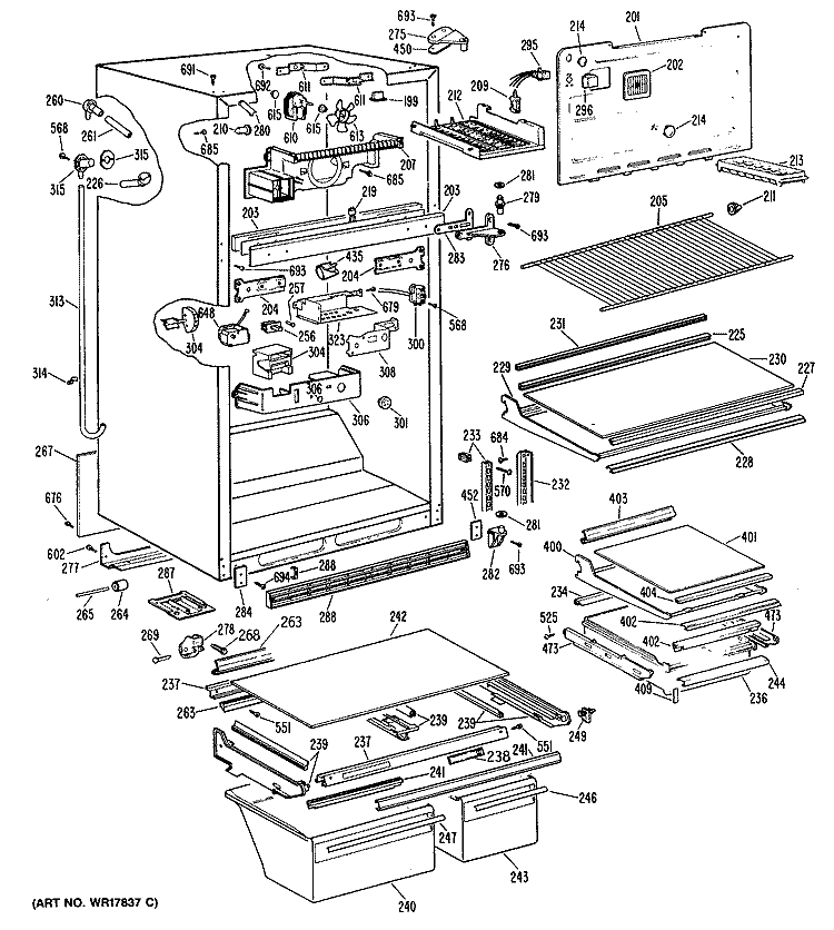 Section Diagram and Parts List for TBX21ZPJRWH  General Electric Refrigerator