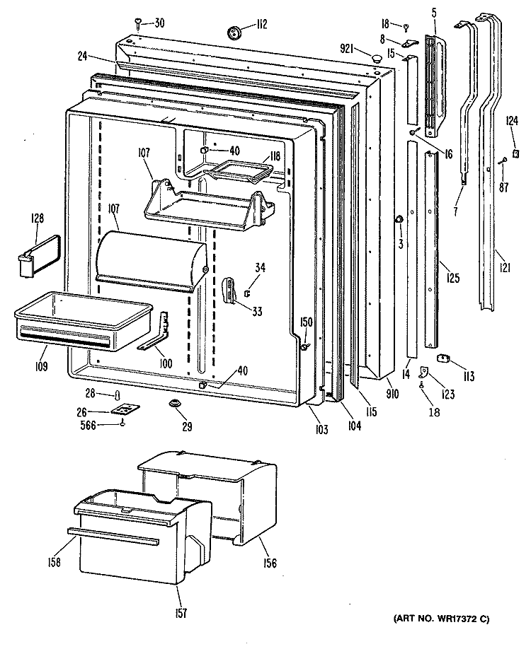 Section Diagram and Parts List for TBX22RPERAD  General Electric Refrigerator