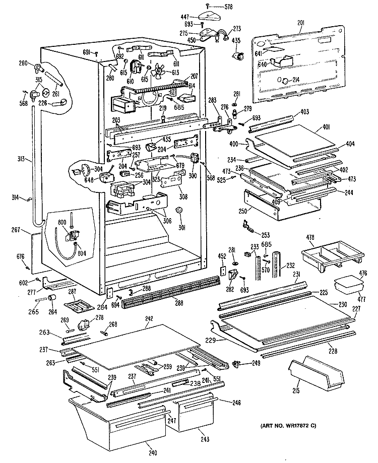 Section Diagram and Parts List for TBX22RPERAD  General Electric Refrigerator