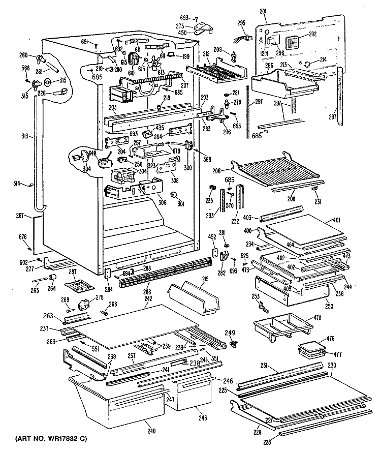Section Diagram and Parts List for TBX22ZPERAD  General Electric Refrigerator