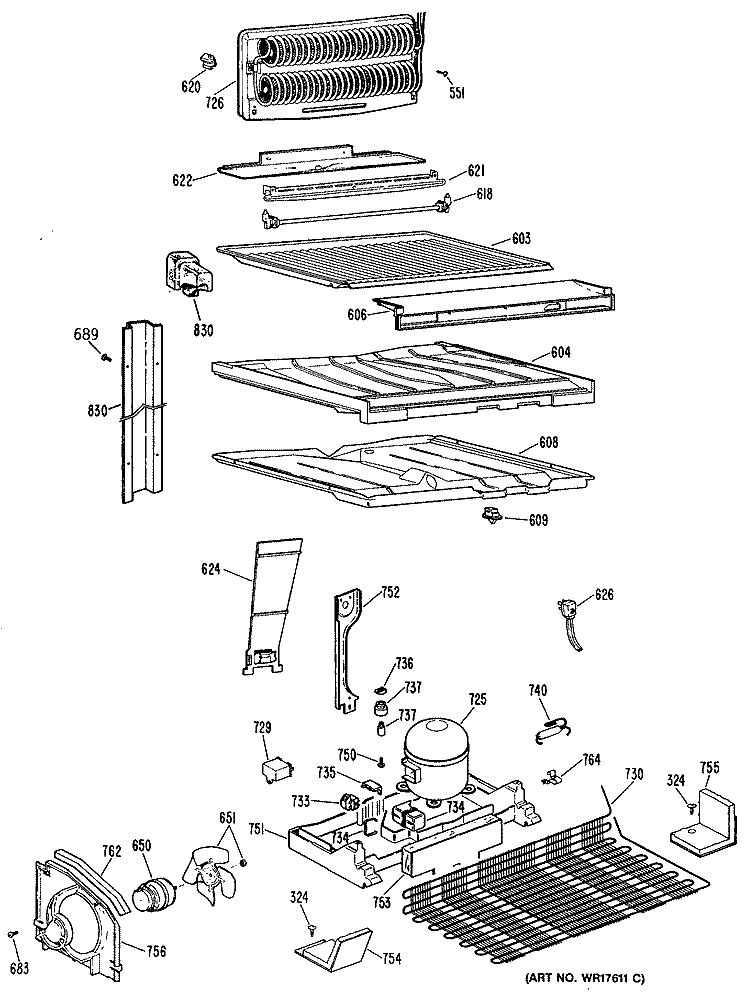 Section Diagram and Parts List for TBX22ZPERAD  General Electric Refrigerator
