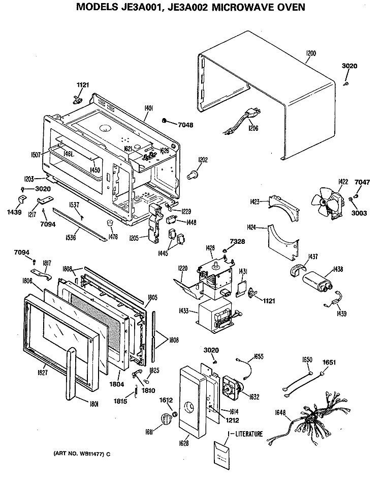 MICROWAVE OVEN Diagram and Parts List for JE3A002  General Electric Microwave