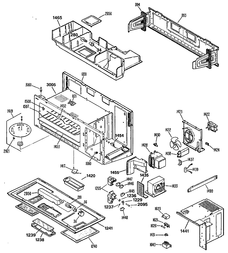 Section Diagram and Parts List for JVM141K02  General Electric Microwave
