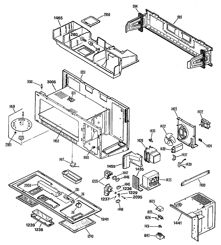 Section Diagram and Parts List for JVM132K02  General Electric Microwave