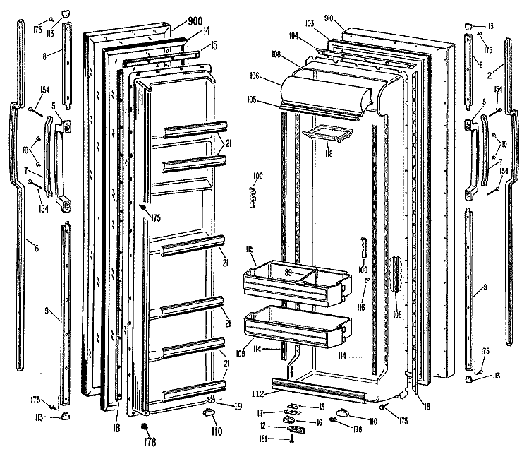 Section Diagram and Parts List for TFXC22ZMA  General Electric Refrigerator