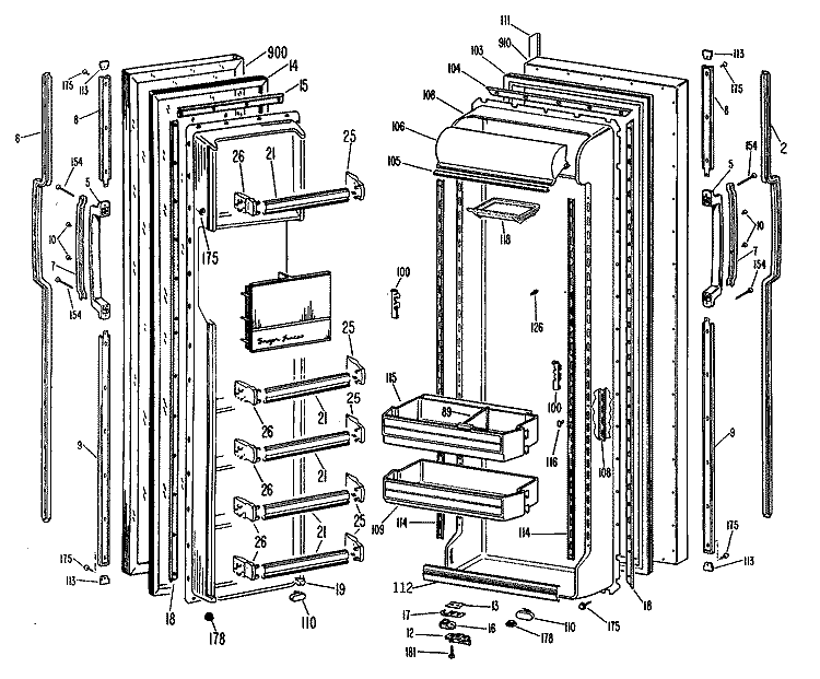 Section Diagram and Parts List for TFX24ZMA  General Electric Refrigerator
