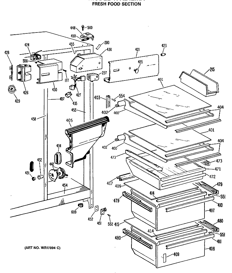 FRESH FOOD SECTION Diagram and Parts List for TFX24ZMA  General Electric Refrigerator