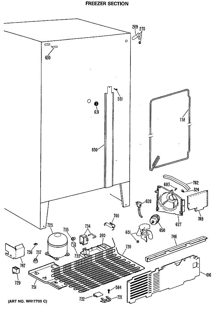 FREEZER SECTION Diagram and Parts List for TFX24ZMA  General Electric Refrigerator