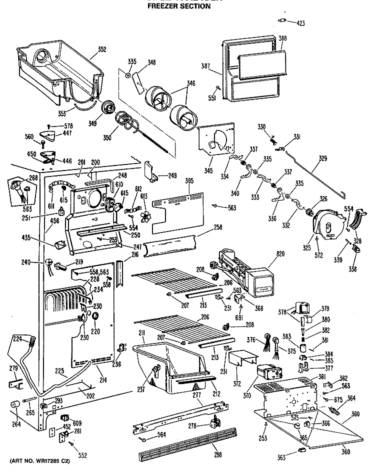 FREEZER SECTION Diagram and Parts List for TFX24SLR  General Electric Refrigerator