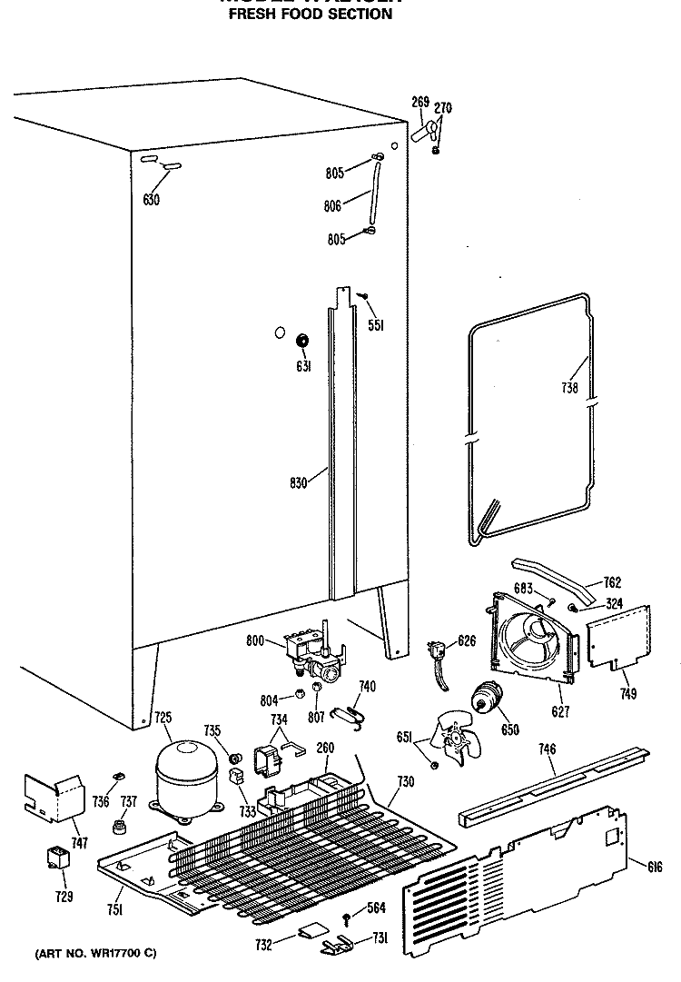 FRESH FOOD SECTION Diagram and Parts List for TFX24SLR  General Electric Refrigerator