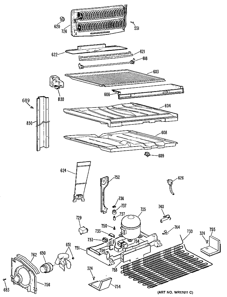 Section Diagram and Parts List for TBE18ZPKRAD  General Electric Refrigerator