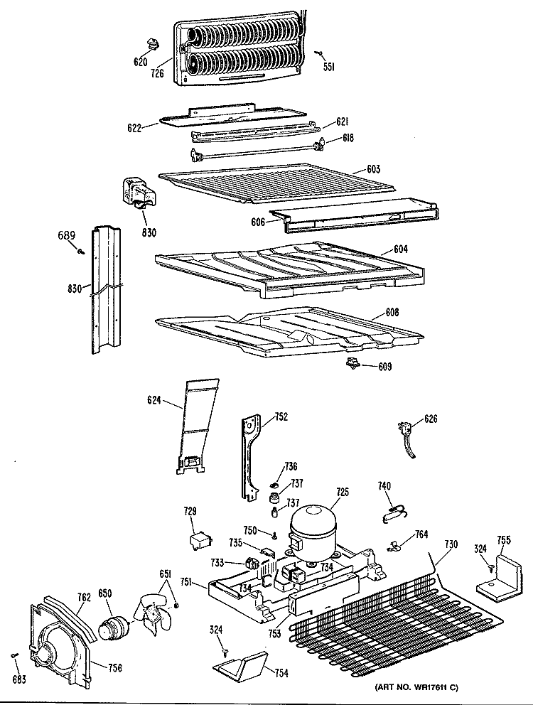 Section Diagram and Parts List for TBE21ZPKRWH  General Electric Refrigerator