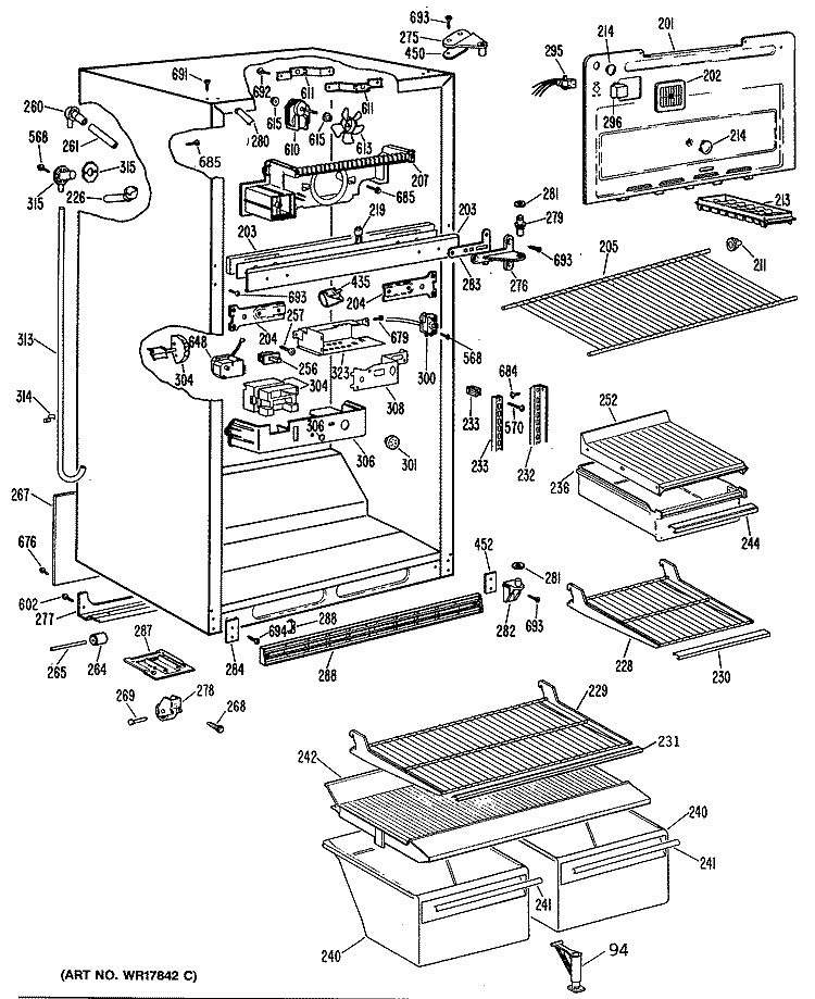 Section Diagram and Parts List for TBX18DPBRAD  General Electric Refrigerator