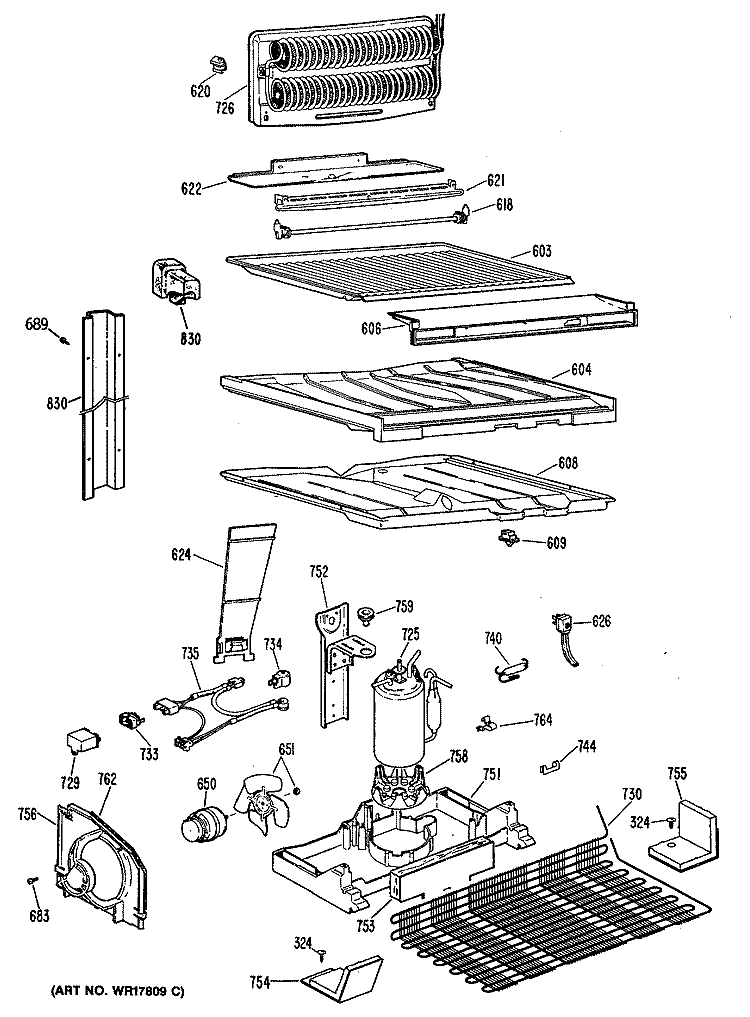 Section Diagram and Parts List for TBX18DPBRAD  General Electric Refrigerator