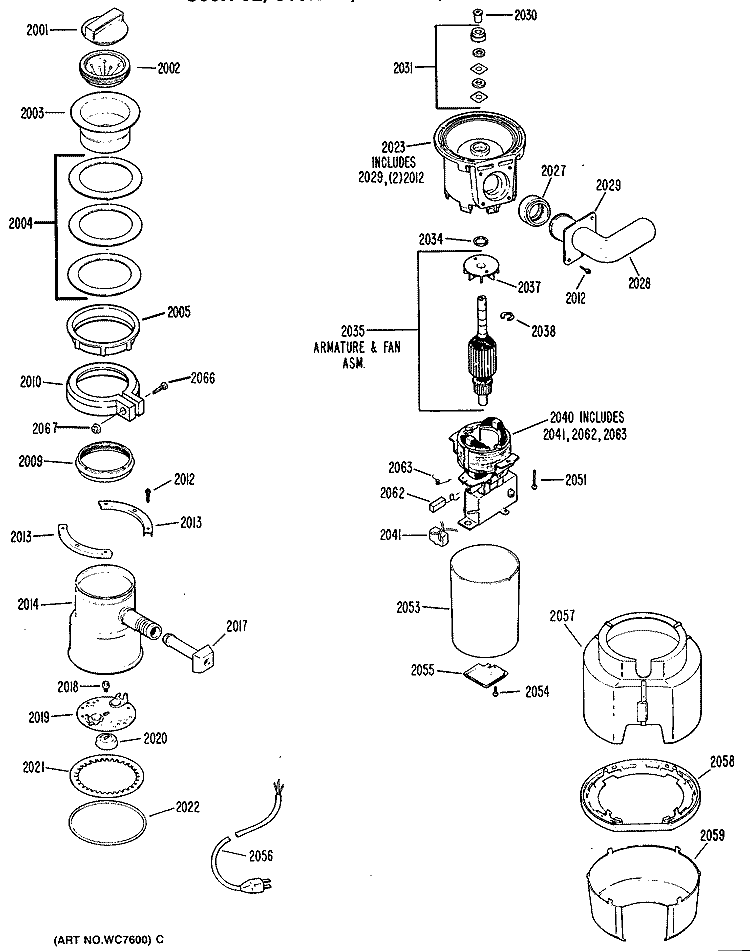 Section Diagram and Parts List for GFC295R-02  General Electric Food Waste Disposer