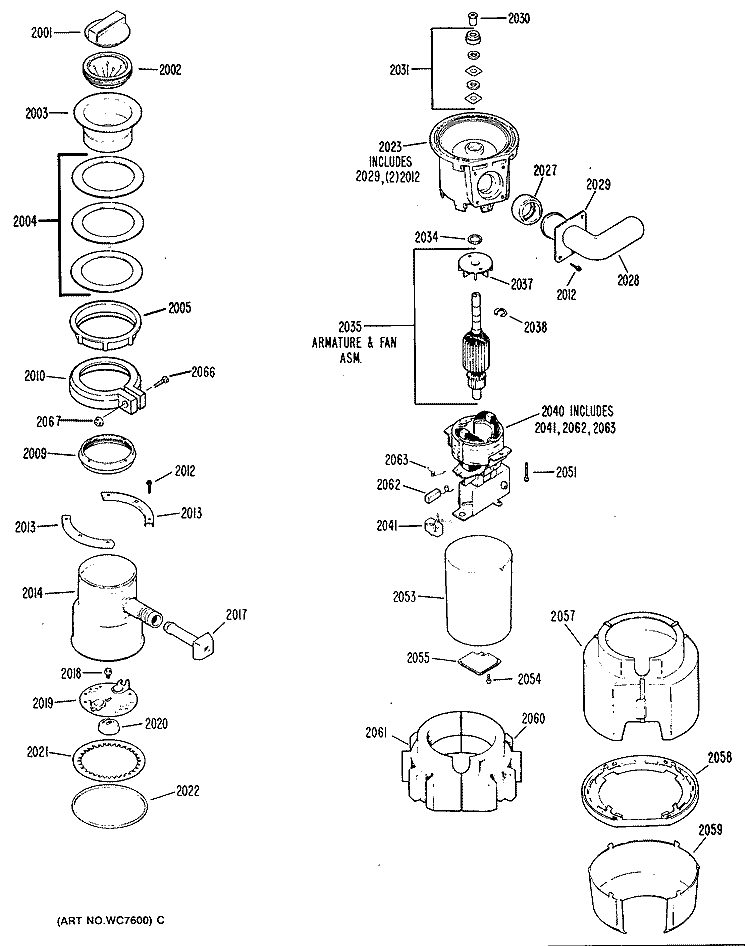 Section Diagram and Parts List for GFC800R-02  General Electric Food Waste Disposer
