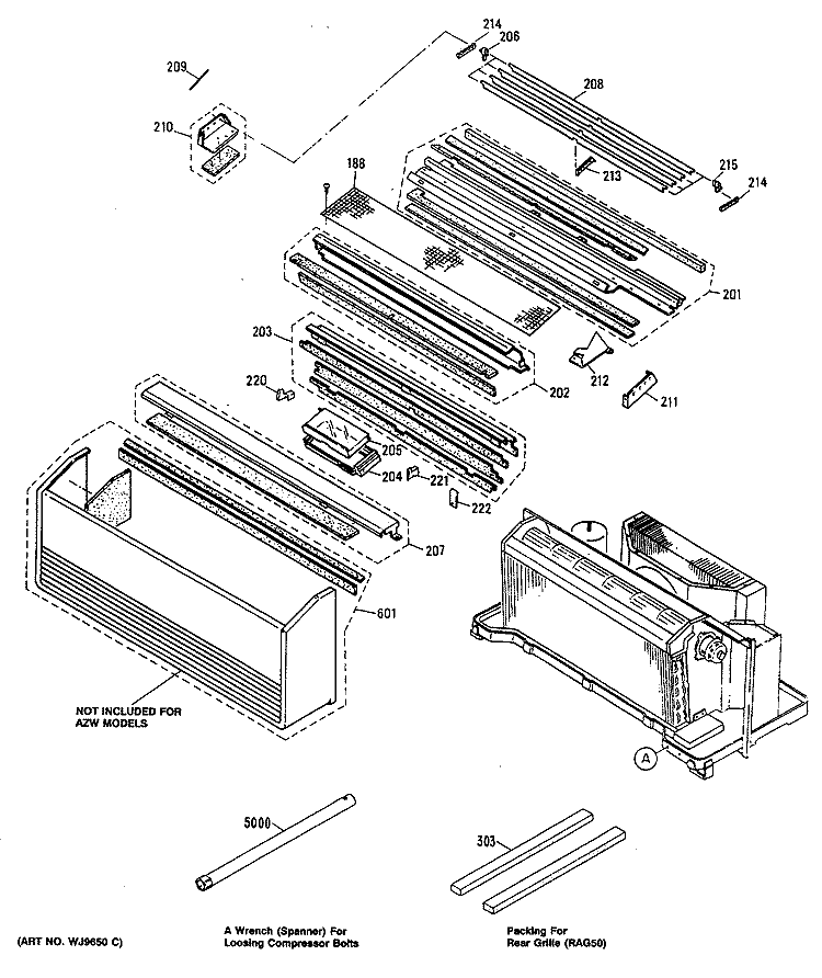 Section Diagram and Parts List for AZC515DBV3  General Electric Air Conditioner