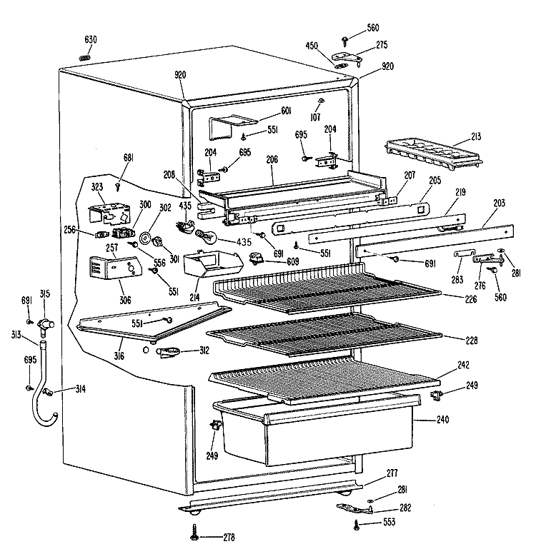 Section Diagram and Parts List for TB13SPFLAD  General Electric Refrigerator