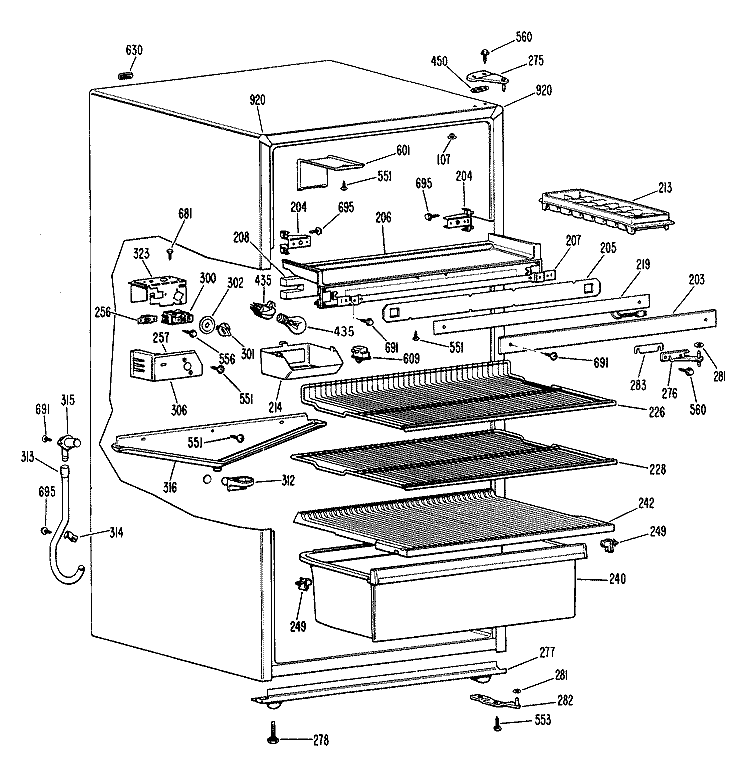 Section Diagram and Parts List for TB15SPFRWH  General Electric Refrigerator
