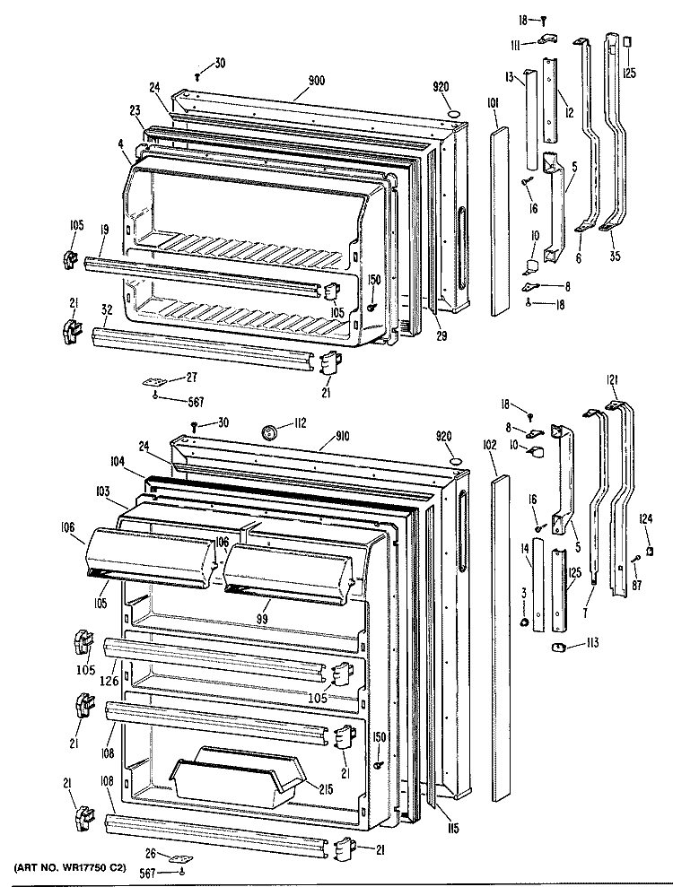 Section Diagram and Parts List for TBE16ZPERWH  General Electric Refrigerator
