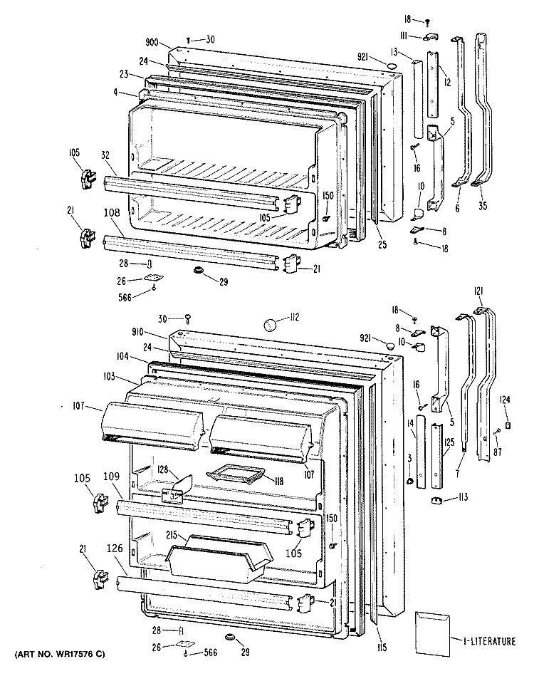 Section Diagram and Parts List for TBH21JPKRAD  General Electric Refrigerator