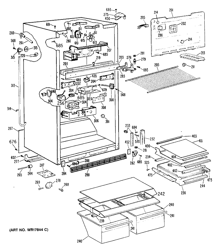 Section Diagram and Parts List for TBH21JPKRAD  General Electric Refrigerator