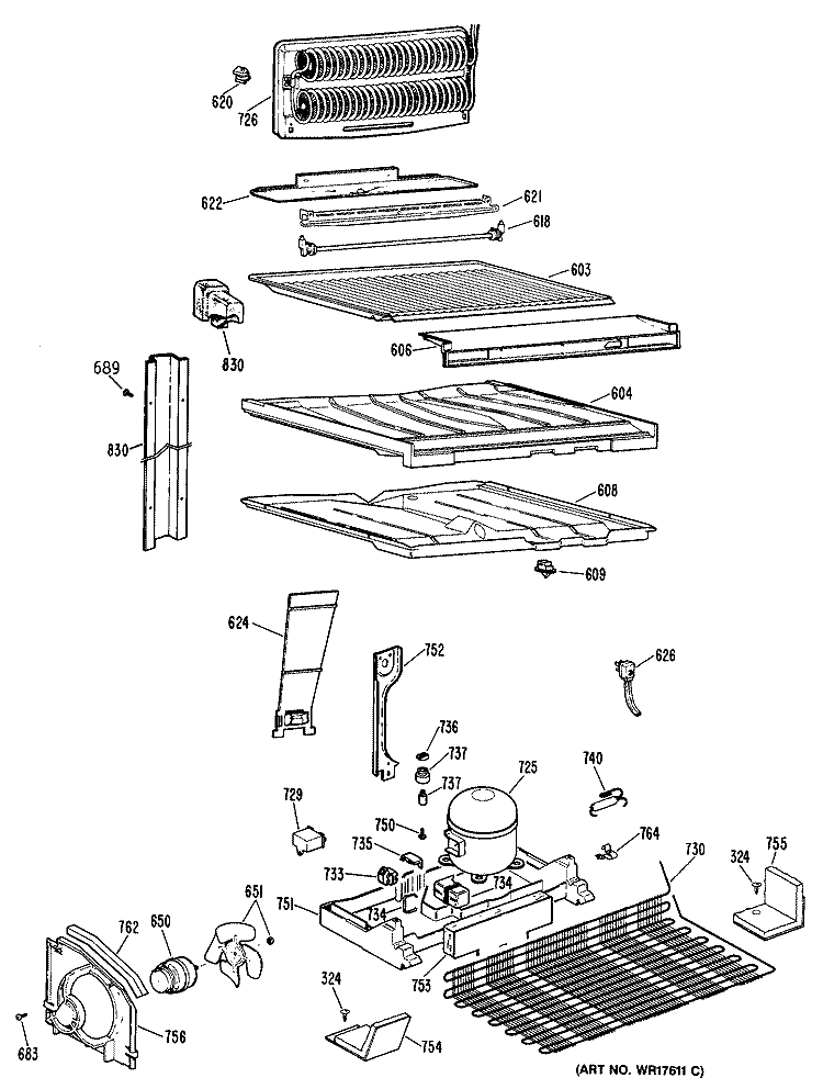 Section Diagram and Parts List for TBH21JPKRAD  General Electric Refrigerator