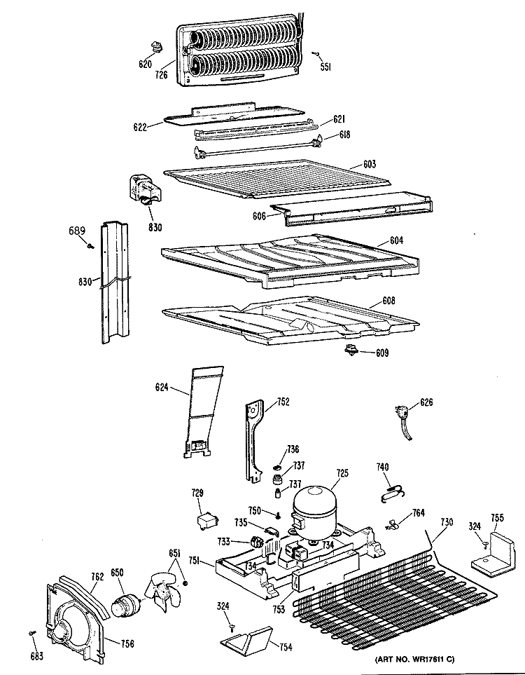 Section Diagram and Parts List for TBH22ZPKRWH  General Electric Refrigerator