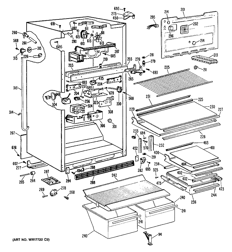 Section Diagram and Parts List for TBX18KPBRWH  General Electric Refrigerator
