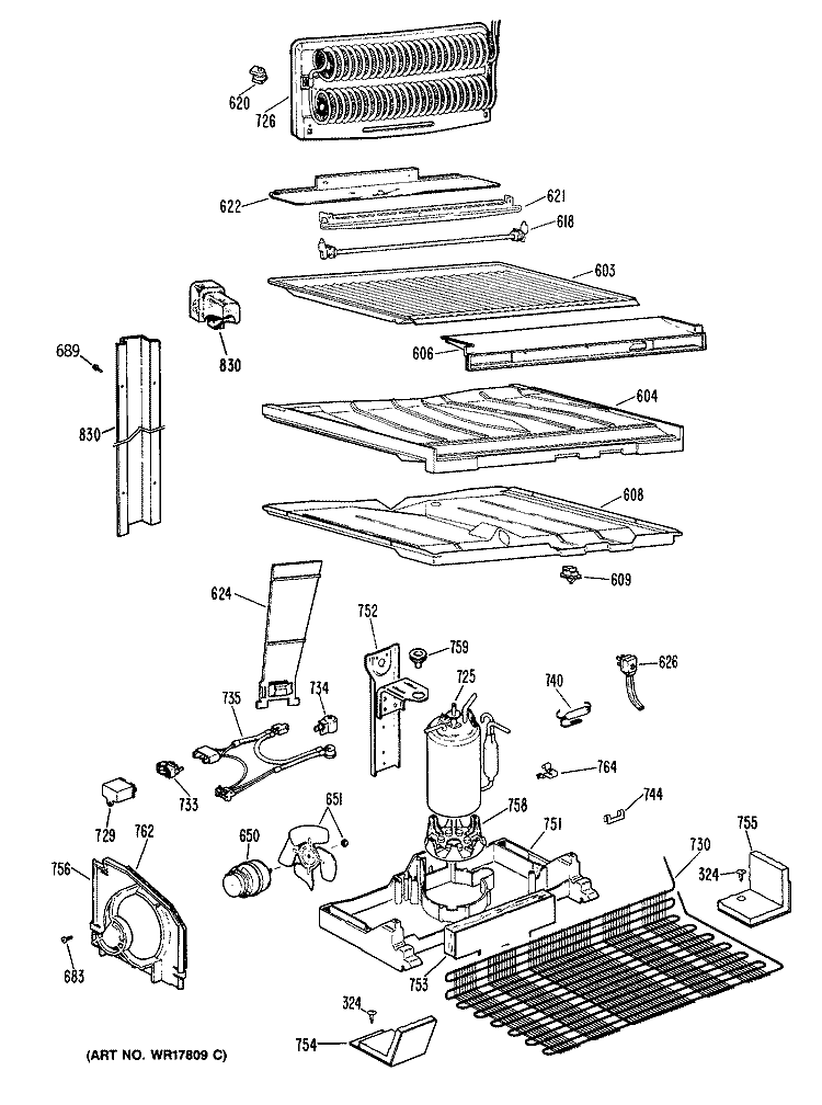 Section Diagram and Parts List for TBX18KPBRWH  General Electric Refrigerator