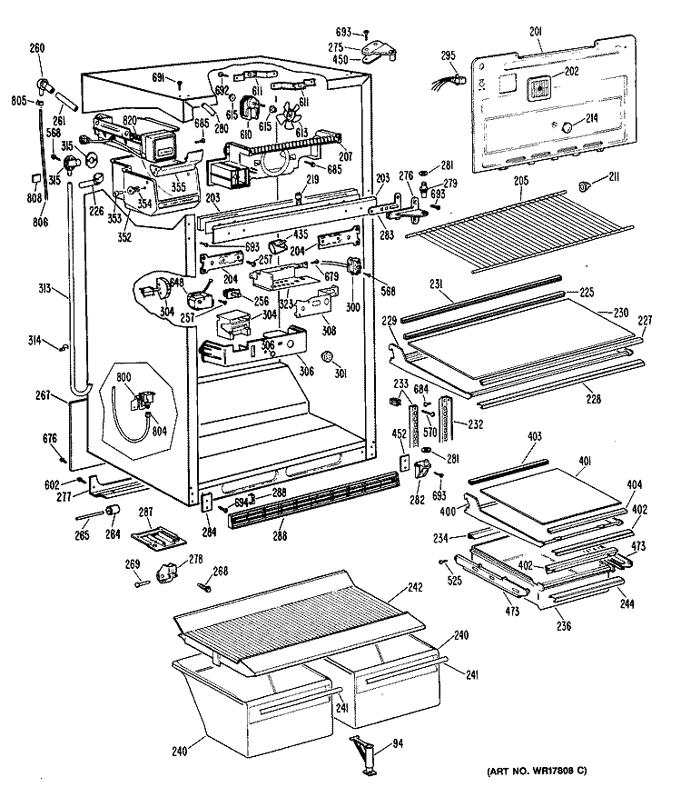Section Diagram and Parts List for TBX18TPBRAD  General Electric Refrigerator