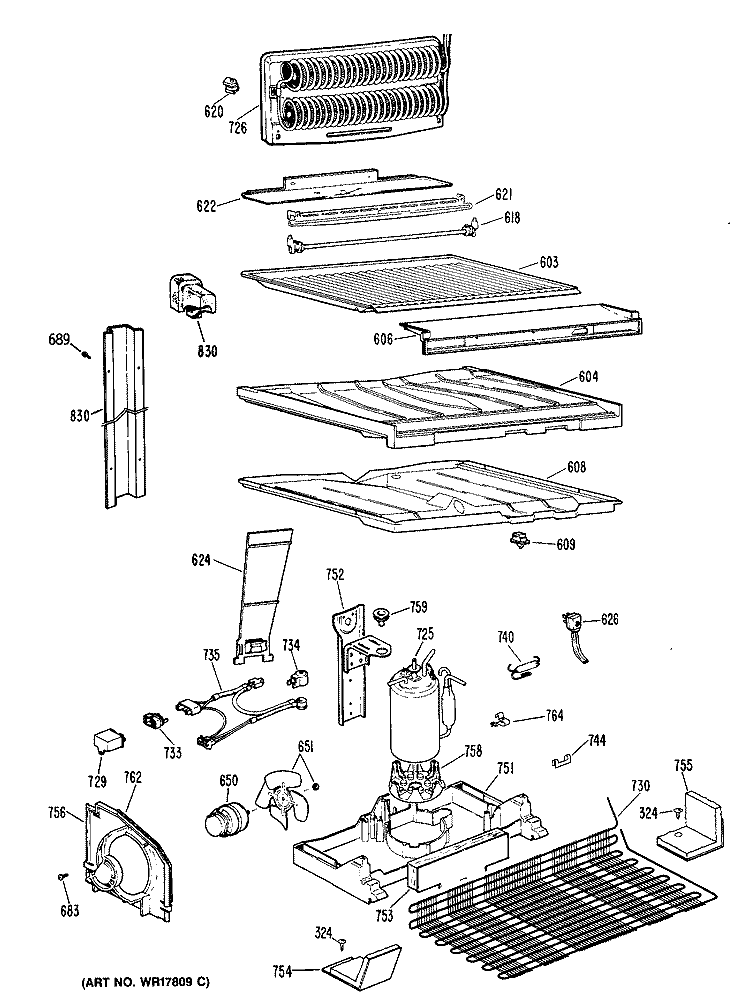 Section Diagram and Parts List for TBX18TPBRAD  General Electric Refrigerator