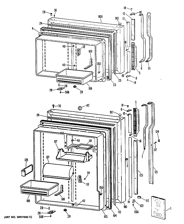 Section Diagram and Parts List for TBX19ZPBRAD  General Electric Refrigerator