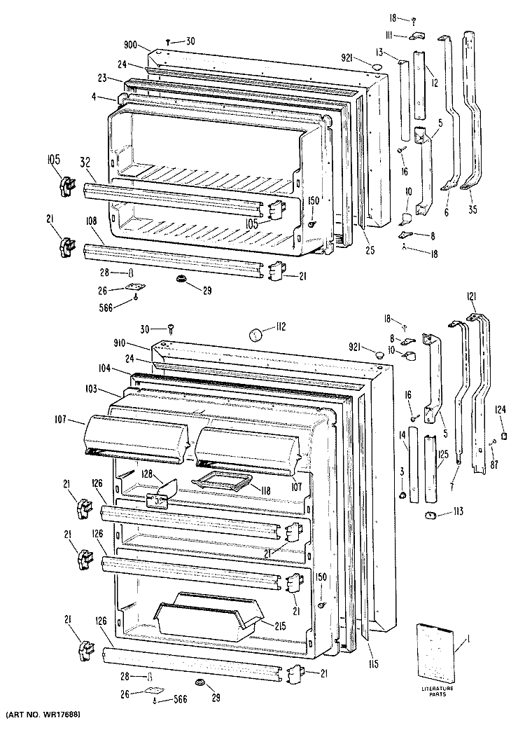 Section Diagram and Parts List for TBXW19ZPBRWH  General Electric Refrigerator