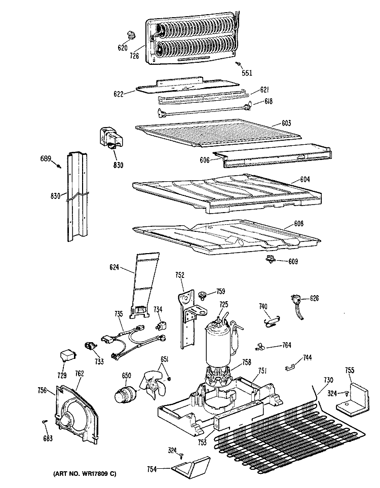 Section Diagram and Parts List for TBX21GPBRAD  General Electric Refrigerator